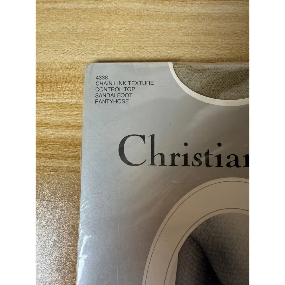 Christian Dior Pantyhose Chain Link Texture Control Top Sandalfoot Oatmeal NEW